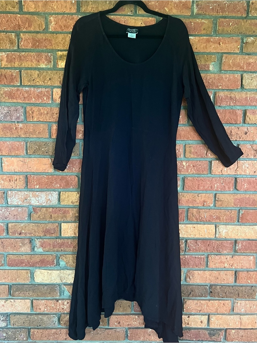 Vintage Black Lightweight Maxi Dress with Asymmetrical Hem